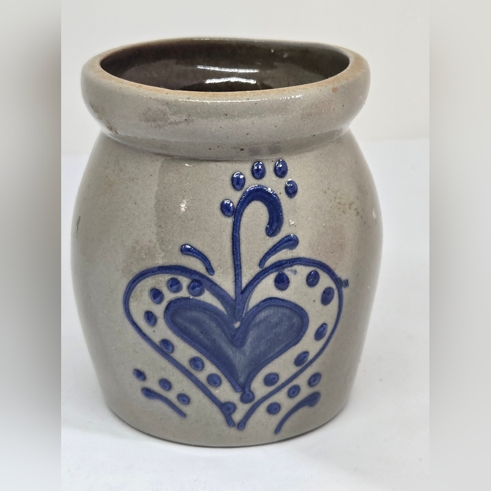 Vtg BBP Small Pottery Salt Glazed Heart Crock Container 1997